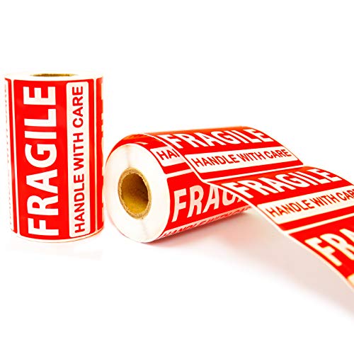 Fragile Stickers Handle with Care - 2 Rolls 500 Labels in Total - 3.5 x 2 inches - Warning Sticker Tags for Shipping, Moving Boxes, Luggage, Glass, Suitcases - Tag Label (Fragile 2 Pack)