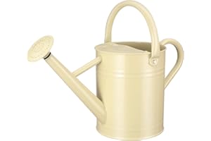 CHERHOME Watering Can for Outdoor Plants&Indoor Plants,Plant Watering Can 1 Gallon,Metal Flower Garden Watering Can Water Can Watering Pot,Galvanized Steel Watering Can Outdoor(Cream White)