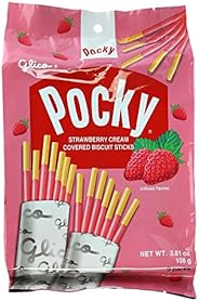 Glico Pocky, Strawberry Cream Covered Biscuit Sticks (9 Individual Bags), 3.81 oz