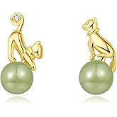 LOOYUUPEE Natural Hetian Jade Stud Earrings, Cat Shape Jade Pendant Earrings Jewelry for Women, Green Lucky Jade Jewelry Gift for Mom Lover Her (925 Sterling Silver with Gold Plated)