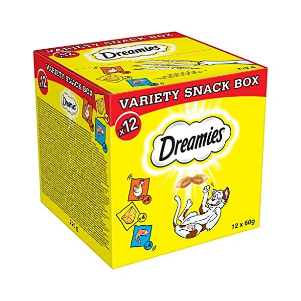 Dreamies Cat Treats Variety Pack, snacks with chicken, salmon flavour and cheese, 60 g (Pack of 12)