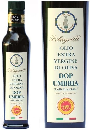 Organic extra virgin olive oil from Umbria D.O.P. certified by Pelagrilli Farm 250 millilieter - Olio Extravergine di Oliva - Extra Virgin Olive Oil - Italian Vegetarian Gourmet Deli