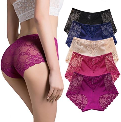 QOVOQ Women's Lace Panties,Soft Lace Underwear Seamless Briefs Sexy Mid Rise Panties for Women