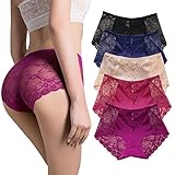 QOVOQ Women's Lace Panties,Soft Lace Underwear Seamless Briefs Sexy Mid Rise Panties for Women