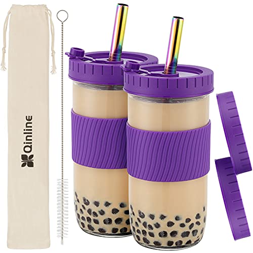 Reusable Boba Cup Bubble Tea Cup 2 Pack, 24Oz Wide Mouth Smoothie Cups