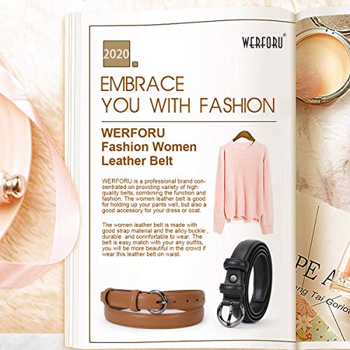 WERFORU Ladies Thin Leather Belt for Jeans Dress Simple Waist Belt for Women(A-Black+Brown, pants size 25-30 Inches)