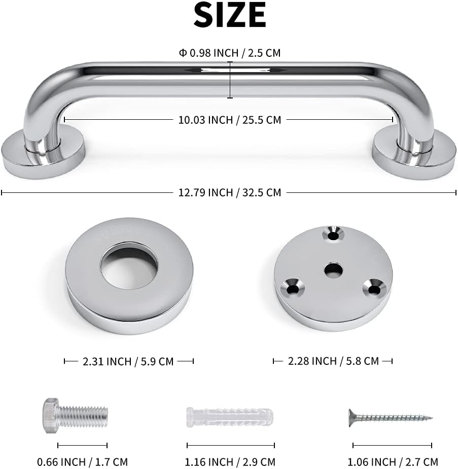 GOANDO 2 Pack Grab Bars for Bathroom Shower Handle 12 Inch Shower Grab Bar Shower Balance Bar Stainless Steel Handicap Grab Bars Pregnant Woman Elderly Injury Senior Assist Bath Handle: Health & Personal Care