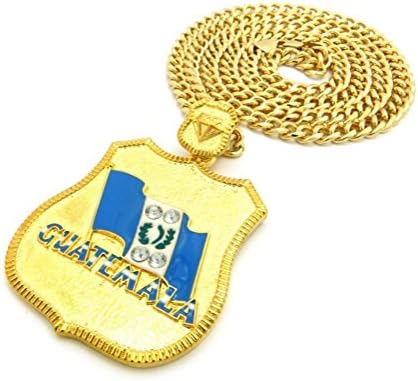 Letter Love Fashion Crystal "Guatemala" Flag Pendant W/6Mm 36" Cuban Link Chain Necklace