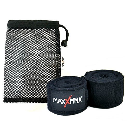 MaxxMMA 180" Nylon Poly Hand Wraps + Washable Mesh Bag (Black)