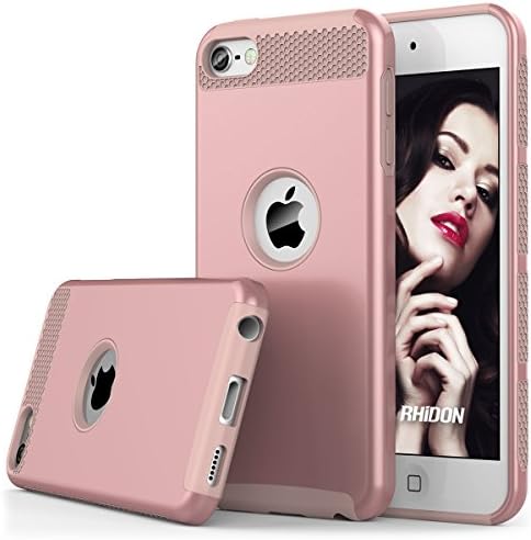 iPod Touch 6 Case, iPod Touch 5 Case, Rhidon Slim Shockproof Armor Hard Rugged Ultra Protective Back Rubber Dual Layer Impact Protection Cover for Apple iPod touch 5 6th Generation (Rose Gold)