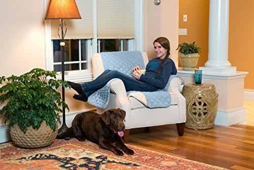 Deluxe Reversible Quilted Furniture Protector. Two Fresh Looks in One. By Home Fashion Designs Brand. (Chair, Marine Blue / Linen)