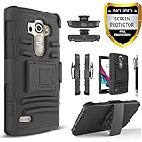 LG G4 Case, Dual Layers [Combo Holster] Phone Cover And Built-In Kickstand Bundled with [HD Screen Protector] Hybird Shockproof And Circlemalls Stylus Pen For LG G4 (Black)