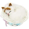 Coolayoung Sleeping Cat in Basket Doll Toy, Kitten in Basket with Meows Sounds Decor for Office Desk Hand Toy Gift for Kids Boys Girls