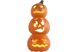 GAMEXCEL Halloween Pumpkin Light Jack O Lantern - Prelit 3 Tier Light Up Pumpkin for Halloween Indoor Outdoor Decorations, Garden, Patio, Front Door Porch Decor, 15" Dumb Faces