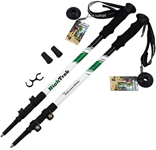 High Trek Trekking Poles - 2-pc Pack Adjustable Hiking or Walking Sticks - Strong Lightweight Aluminum 7075 - Quick Adjust Flip-Lock - Sweat Absorbing Grips