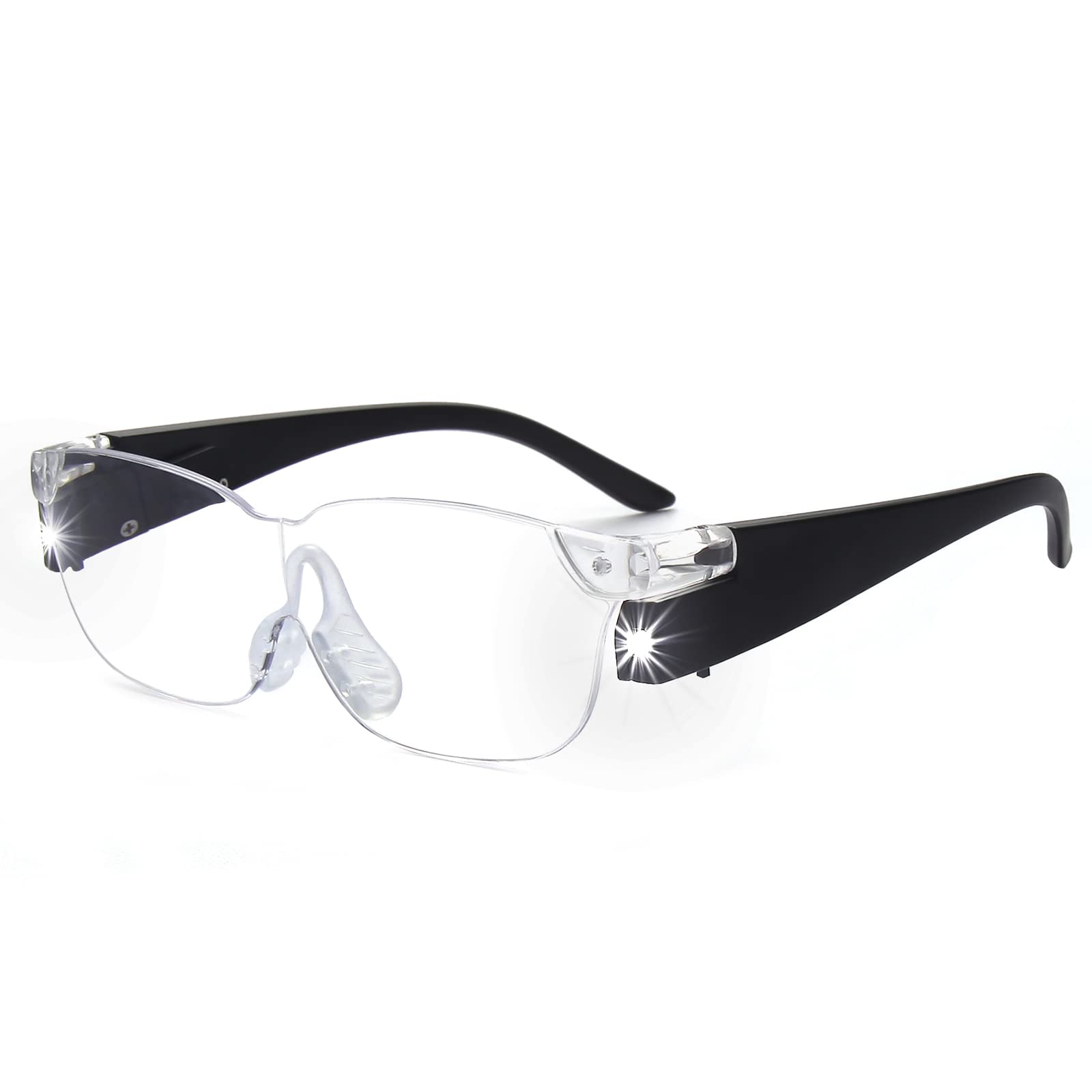 OuShiun Magnifying Glasses with Light, 160% Hands Free Magnifying Lighted Eyeglasses for Reading/Crafts/Jewellers/Hobbies and Close Work(Magnifier with Light)