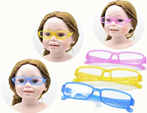 Candy color 18 Inch Doll Eyeglasses, 3pc Pink Yellow Blue Color Doll Eye Glasses For 18 inch Girl