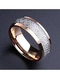 King Will Anillo de 8 mm, abovedado, meteorito, color azul, de carburo de tungsteno. Anillo de boda. Anillo de compromiso de banda de alto pulido, ajuste cómodo, clásico, para hombre