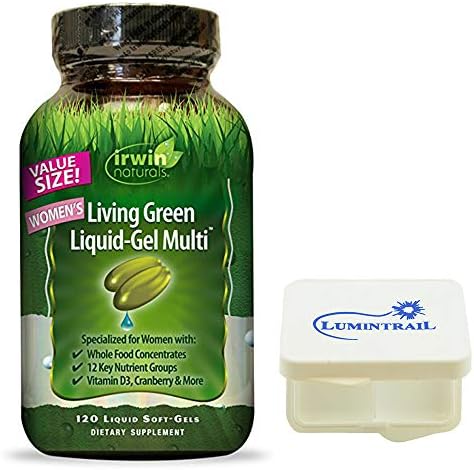 Irwin Naturals Living Green Women's Multivitamin - 120 Liquid Softgels Bundle with a Pill Case