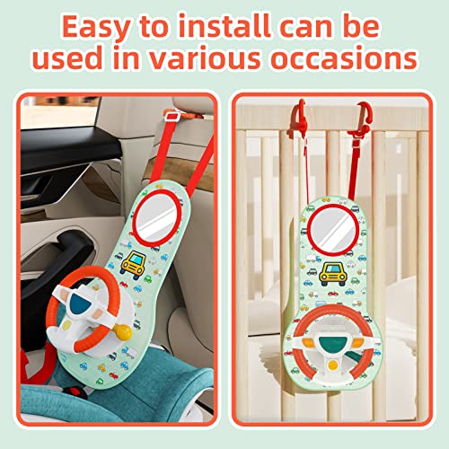 COVTOY Baby Car Seat Toys for Infants with Mirror, Carseat Toys Steering Wheel with Music Lights