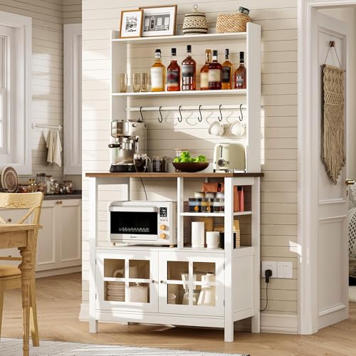 ChooChoo Kitchen Bakers Rack, Utility Storage Shelf, Soft White & Brown
