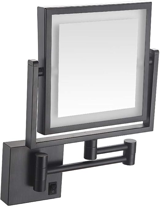 Amazon Com Alwud Led Makeup Vanity Mirrors Square Double Sided Lighted Cosmetic Mirror Wall Mounted Bathroom Mirrors Dark Installation Black 8 Inch Home Kitchen