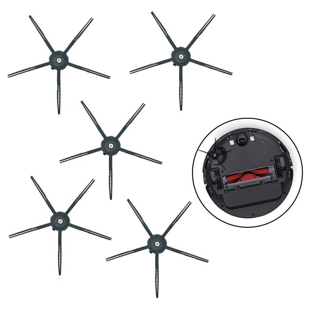 Chuancheng 5Pcs 5-Arm Side Brush Soft Silicone for Roborock S5 S6 T6 E2 E35 Vacuum Cleaner Parts Black