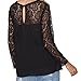 Cylyfmia Women's O Neck Casual Tops Lace Long Sleeve Chiffon Blouse Tops