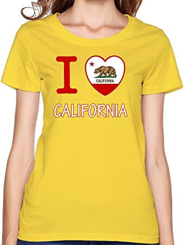 Women I Love California 100% Cotton Short Sleeve T-Shirts Yellow Medium