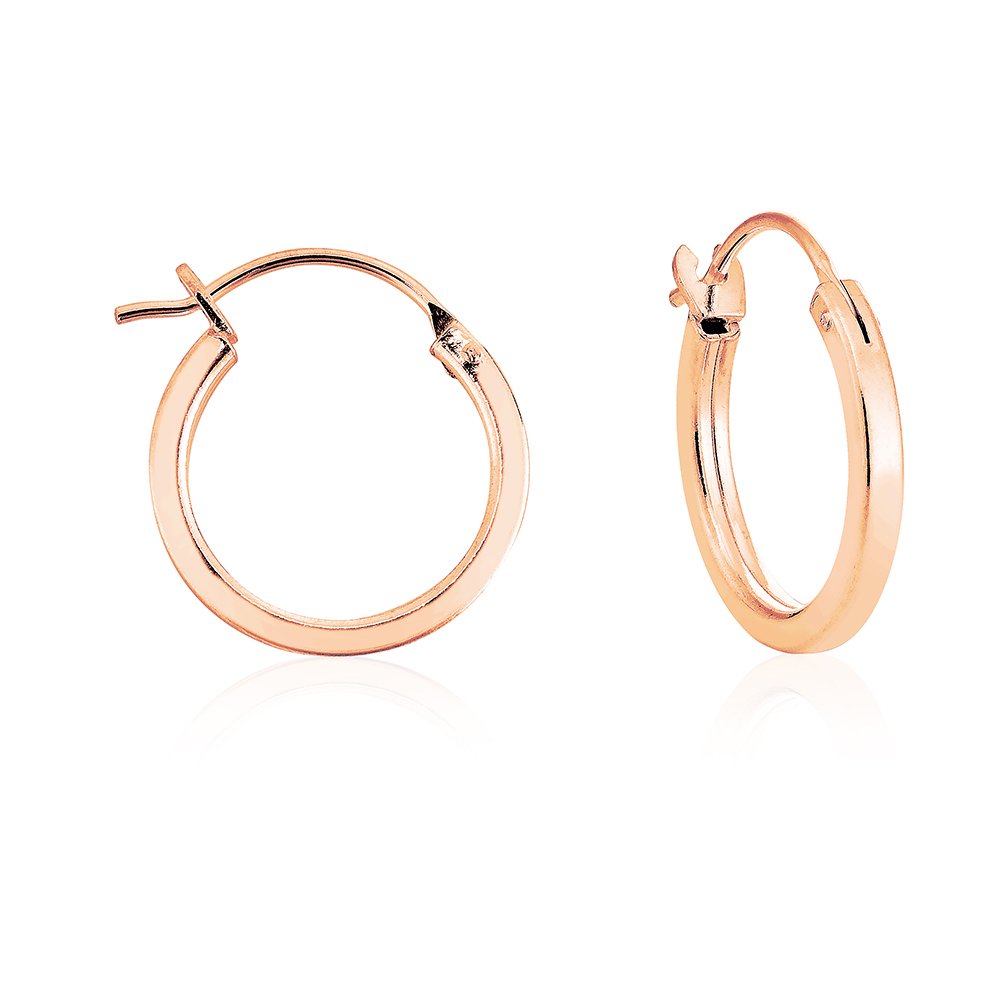 DTPSilver - 925 Sterling Silver Rose Gold Plated Small/Medium/Large size Square Hinge Hoops/Sleepers/Creole Earrings - Thickness 2 mm - Diameter 16 mm — image 1