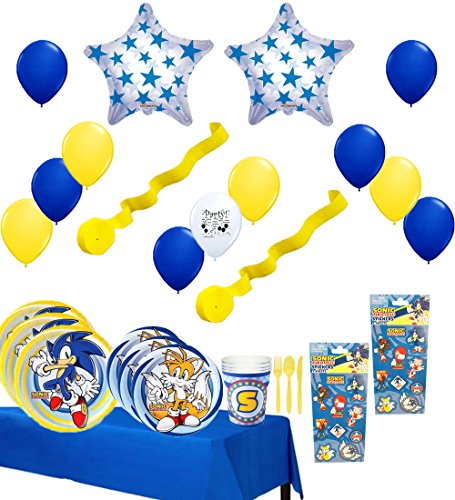 Sonic the hedgehog party supply and balloon bundle for 8 guests