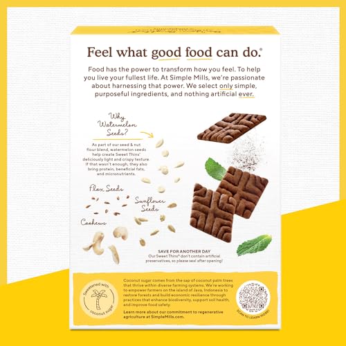 SIMPLE MILLS MINT CHOCOLATE SEED AND NUT FLOUR SWEET THINS, PALEO FRIENDLY AND DELICIOUS SWEET THIN COOKIES, GOOD FOR SNACKS, NUTRIENT DENSE, 4.25 OZ (PACK OF 3)