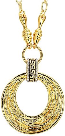 JL Pretty 18K Yellow Gold Plated Circles Pendant Necklace for Women Sweater Chain Jewelry