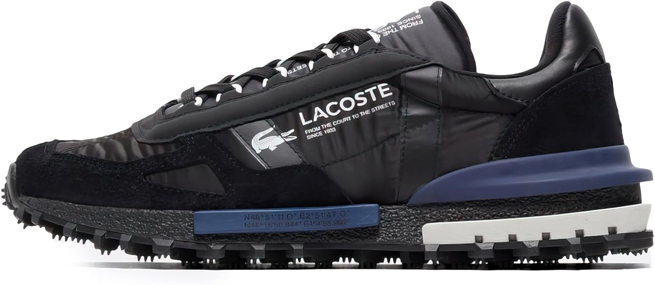Lacoste Mens Elite Active Sneaker, BLK/NVY, 7.5