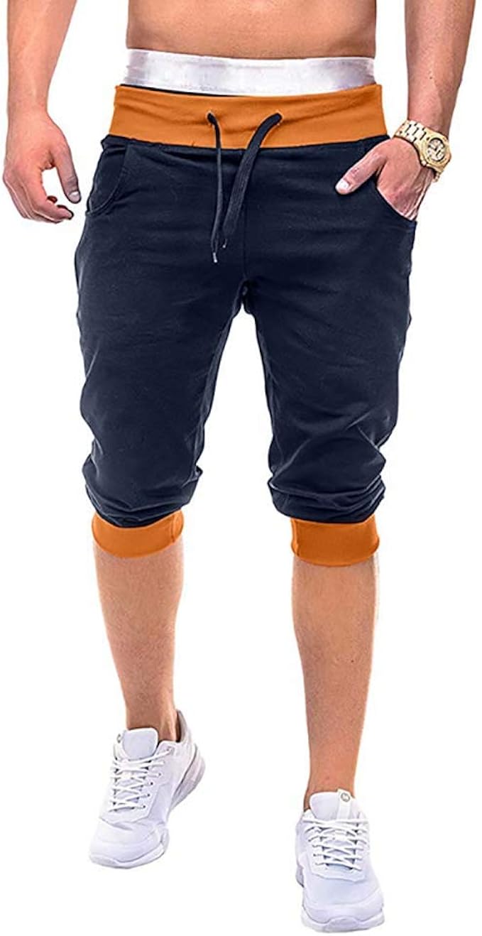 PIQEIR Men's 3/4 Jogger Capri Pants Below Knee Short Sweatpants (Navy
