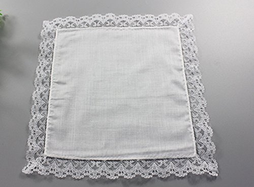 Womens/ Ladies Lace White Cotton Handkerchiefs Small Wedding Hankies Pack