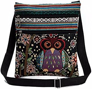 Gaddrt Women Girl Cute Embroidered Owl Tote Bags Shoulder Bag Handbags Postman Zipper Linen