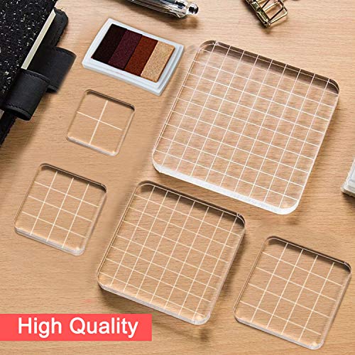 WeiMeet 5 Pieces Stamp Blocks Acrylic Clear Stamping Blocks Tools with Grid Lines for Scrapbooking Crafts Making - Thumbnail 2