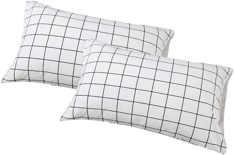 VClife Checkered Queen Twin Pillow Cases, Reversible Geometric Gray White Pattern Design, Set of Two with Envelope Closure End, Ultra Soft, Breathable, Wrinkle-Resistant