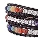 sedmart 7 Chakra Three Layers Soft Leather Bracelet Mixed Silver Plated Beaded Gemstones Meditation Multilayer Wrap Woven bangle Jewelry