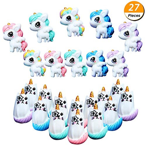 PartyYeah 27Pcs Unicorn Cat Slime Charms Resin Flatback, Ultra Slim Sweety Candy Color Girls Silicone Phone Decor, DIY Homemade Decor Craft Making Slime Beads for Ornament Scrapbook DIY Crafts