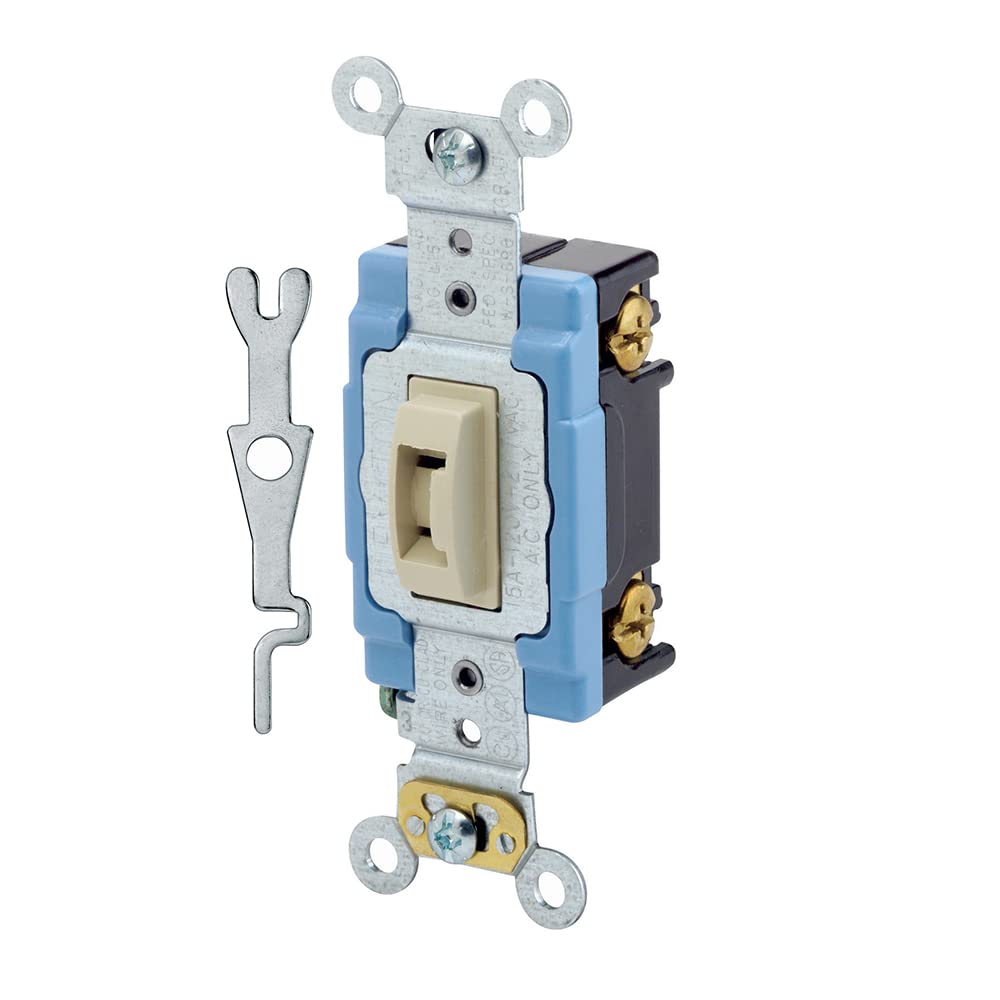 Photo 1 of Leviton 15 Amp, 120/277 Volt, Toggle Locking Single-Pole AC Quiet Switch, Extra Heavy Duty Grade, Self Grounding, 1201-2IL, Ivory