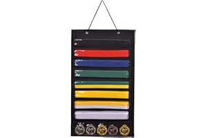 ZFZGFRCS Karate Martial Arts Belts Storage Organizer- Holds 8 Karate Belts and 5 Medals, Martial Arts Taekwondo Belt Display Holder, Durable & Dust-Proof