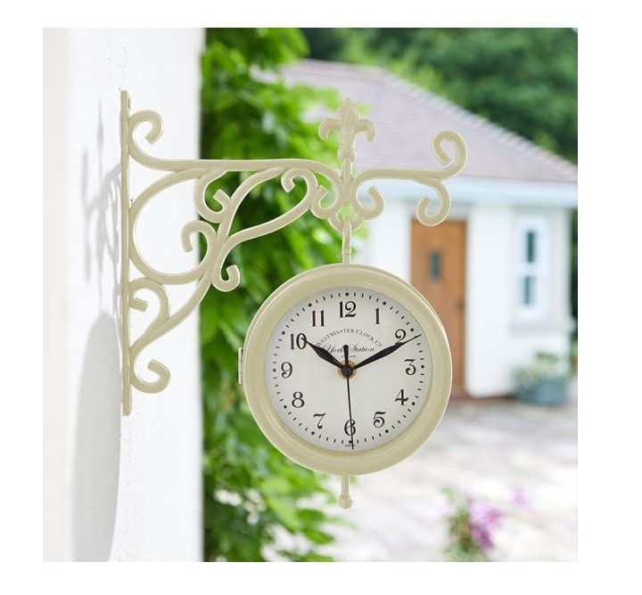 Smart Garden Products 5163001 Outside In York Station Wall Clock and Thermometer 5.5", Cream