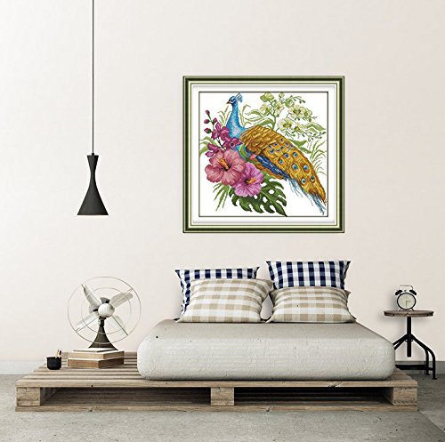Eafior DIY Cross Stitch Kits Handmade Needlework Embroidery Kits Peacock pattern printed design Home Decoration Wall Decor 52x51cm(No frame)