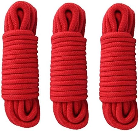 3-Pack 32 Feet 10M Soft Twisted Cotton Rope( Red )