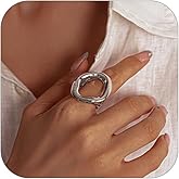 NLMSKI Chunky Irregular Hollow Oval Statement Ring For Women Adjustable Open Band Geometric Fashion Jewelry Gold Tone Or Silver Tone