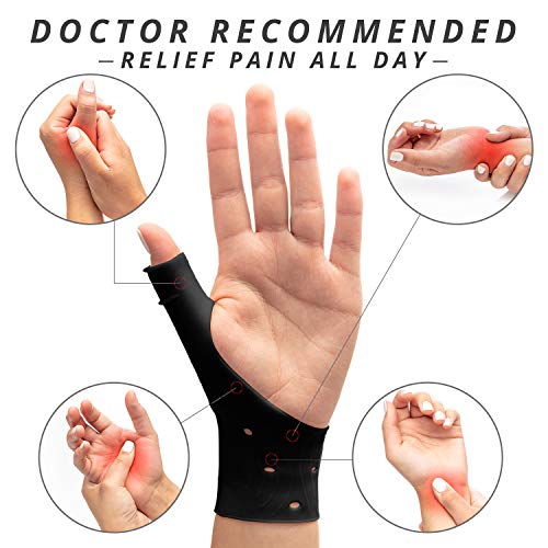 DropSky [4pcs] Gel Wrist Thumb Support Braces Soft Waterproof Breathable, Relief Pain Carpal Tunnel, Arthritis Thumb, Fits Both Hands, Lightweight, Therapy Elastic Silicone, Stabilizer Support [Black] - Thumbnail 4