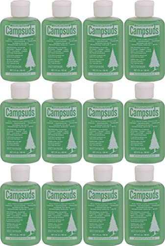 Sierra Dawn Campsuds Outdoor Soap Biodegradable Environmentally Safe All Purpose Cleaner, Camping Hiking Backpacking Travel Camp, Multipurpose Dishes Shower Hand Shampoo (2-Ounce, 12 Bottles)