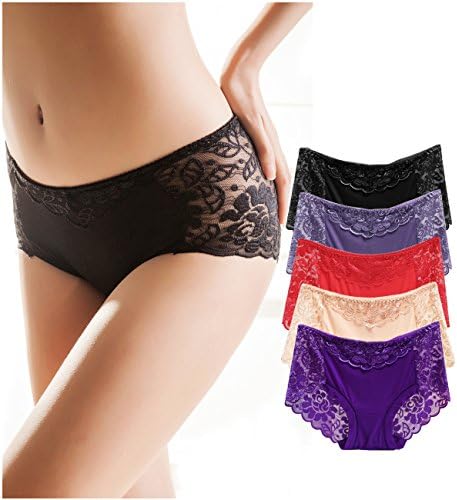 QOVOQ Lace Underwear Women Panties Soft Comfortable Mid Waist Breathable Briefs for Women